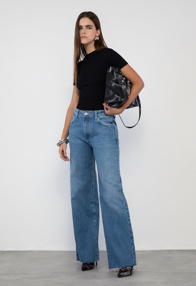 Calça Wide Leg Estrela Jeans