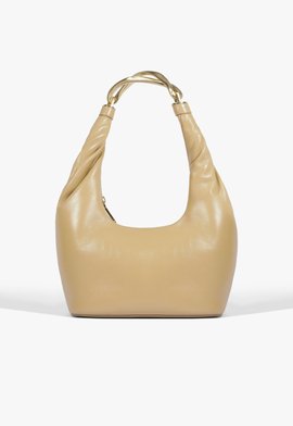 Bolsa Hobo Couro Metal Bege