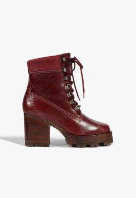 Bota Coturno 240 Lace Couro Vermelho