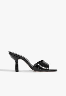Sandália Mule Salto Fino Posseni Croco Preta