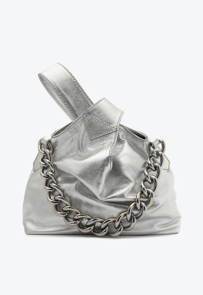Bolsa de Mão Hobo Gillie Couro Metalizada Prata