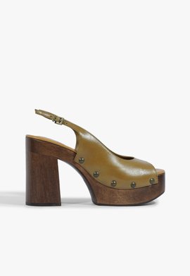 Clog Slingback Couro Bege