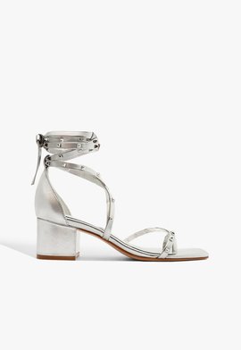 Sandáia Salto Bloco Lacey Couro Tachas Prata