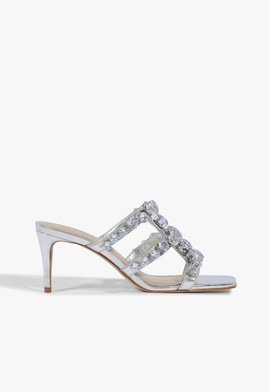 Tamanco Pedraria Couro Prata