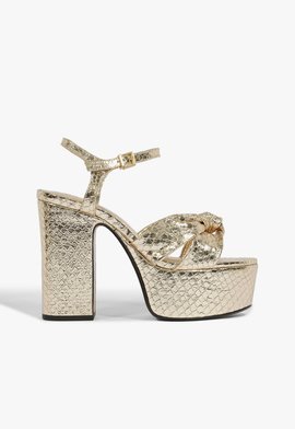 Sandalia Meia Pata Embossed Metallic Serpent Dourada