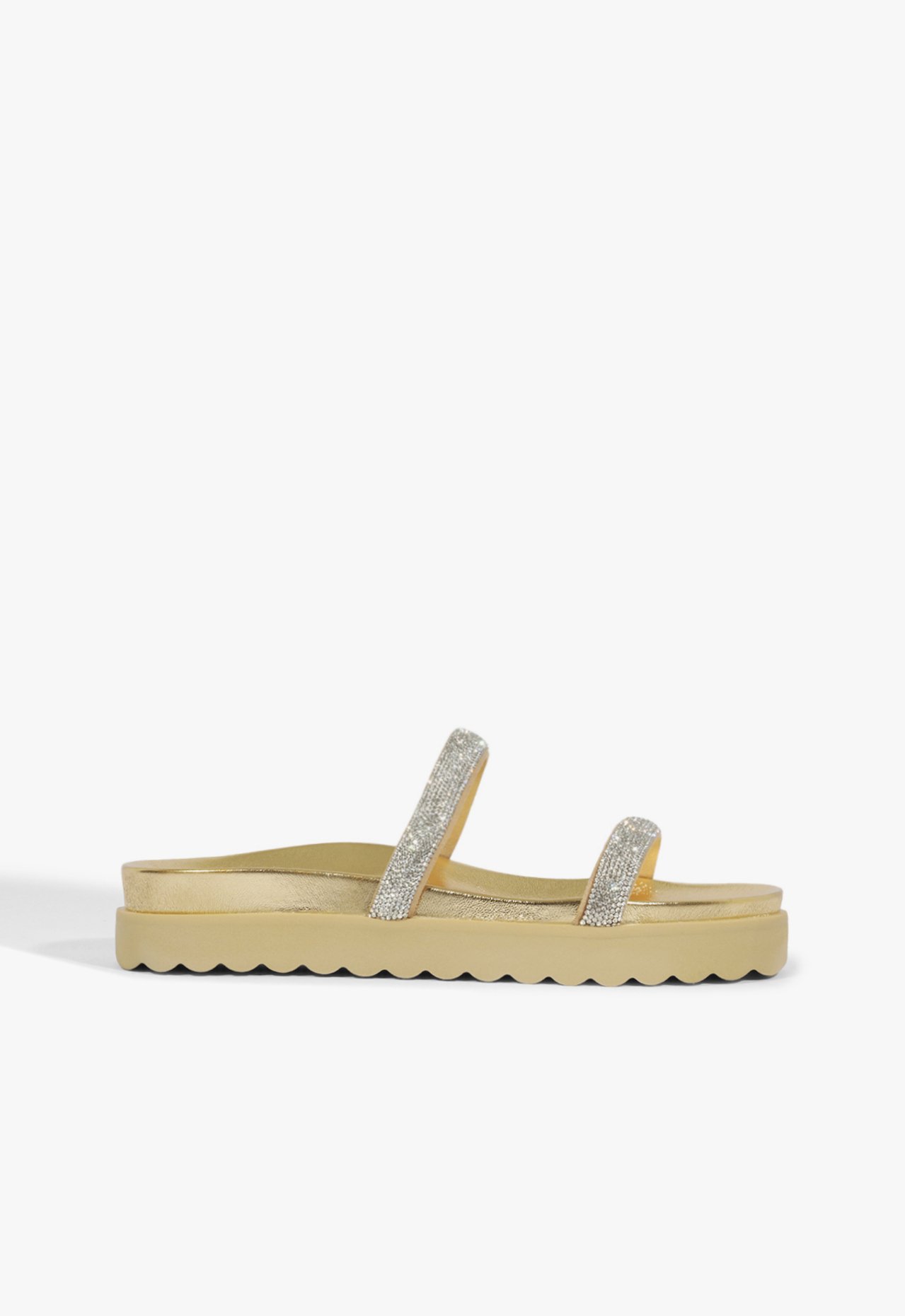 Sandália Papete Sparks Tiras Brilho Dourada | Schutz