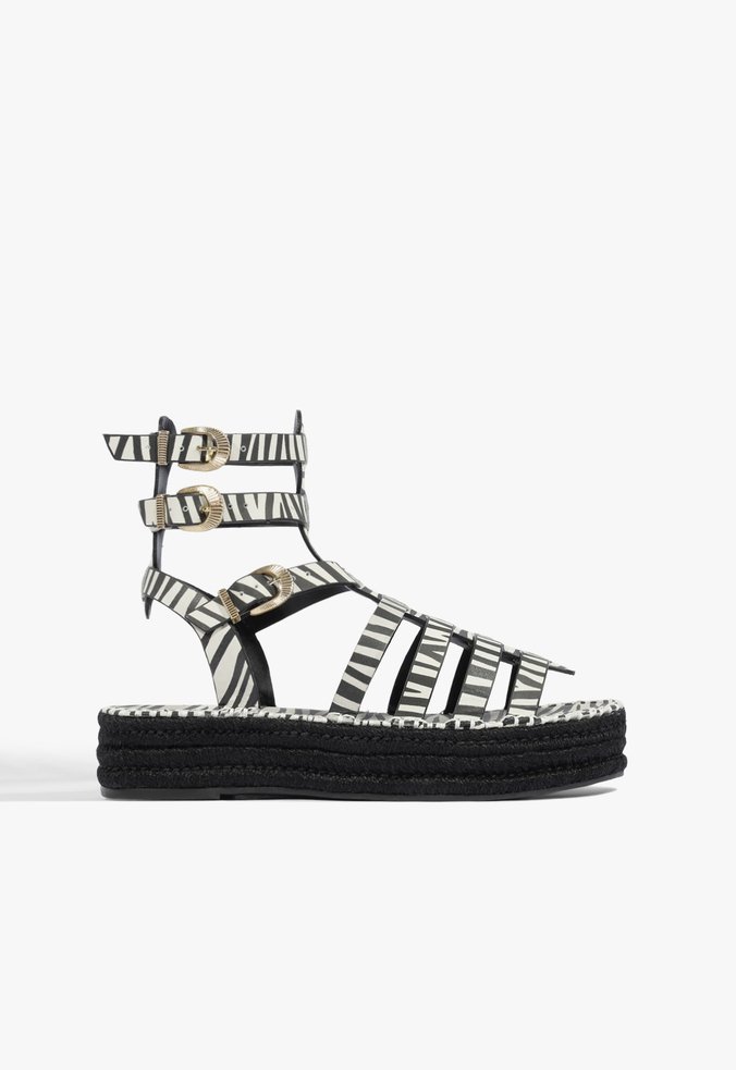 Sandália Flatform Baixa Corda Gladiadora Couro Zebra