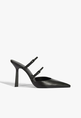Mule Salto Fino Alto Fresh Boho Couro Preta