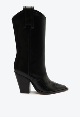Bota Western Cano Alto Couro Preta