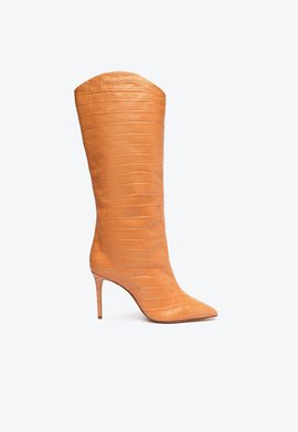Bota Salto Alto Maryana Couro Laranja