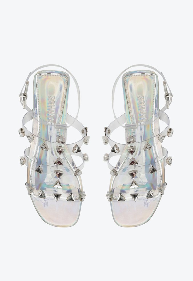 Sandália Rasteira Vinil Holográfica Prata
