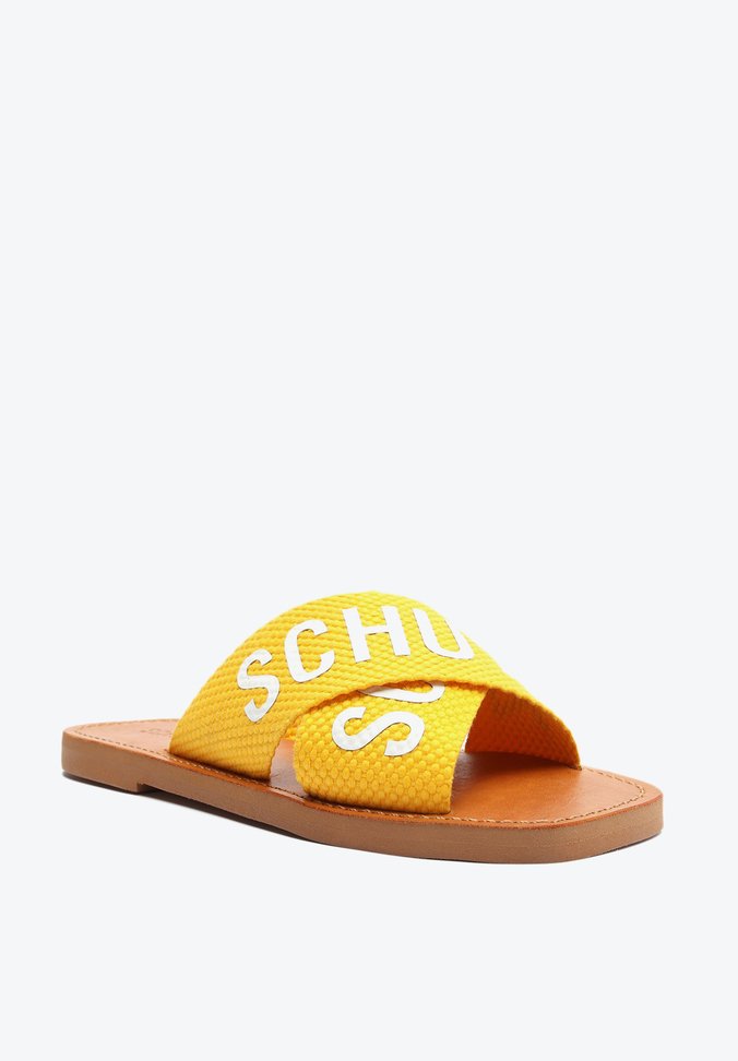 Sandália Rasteira de X Schutz Logo Amarelo Sandália Rasteira de X Schutz Logo Amarelo