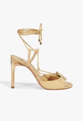 Sandália Dourada Salto Fino com Tiras