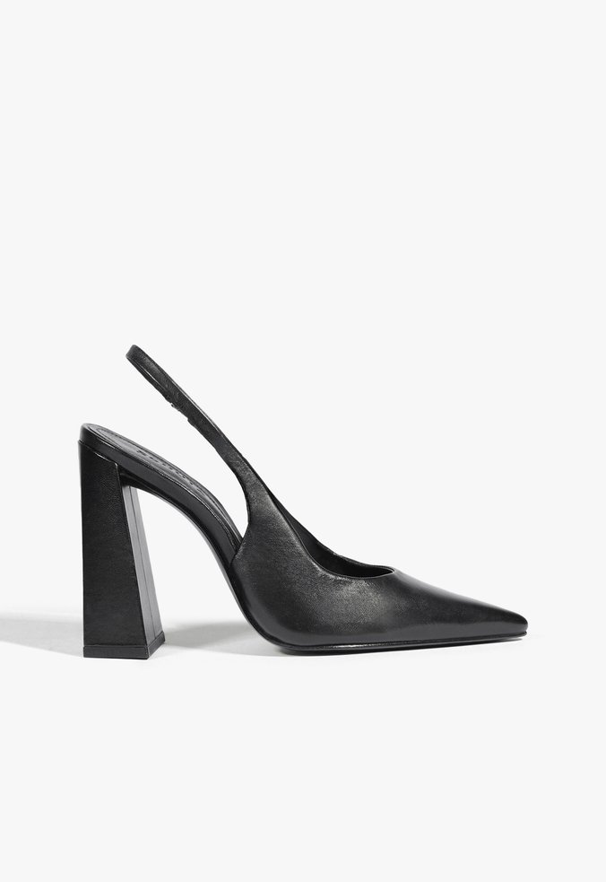 Slingback Couro Salto Alto Bloco Preto