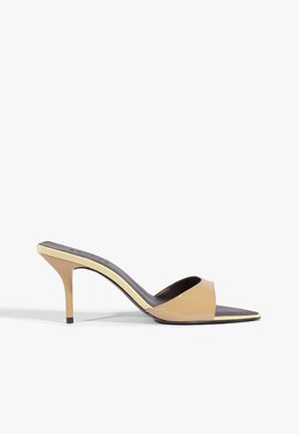 Sandalia Mule Elodie Verniz Couro Bege