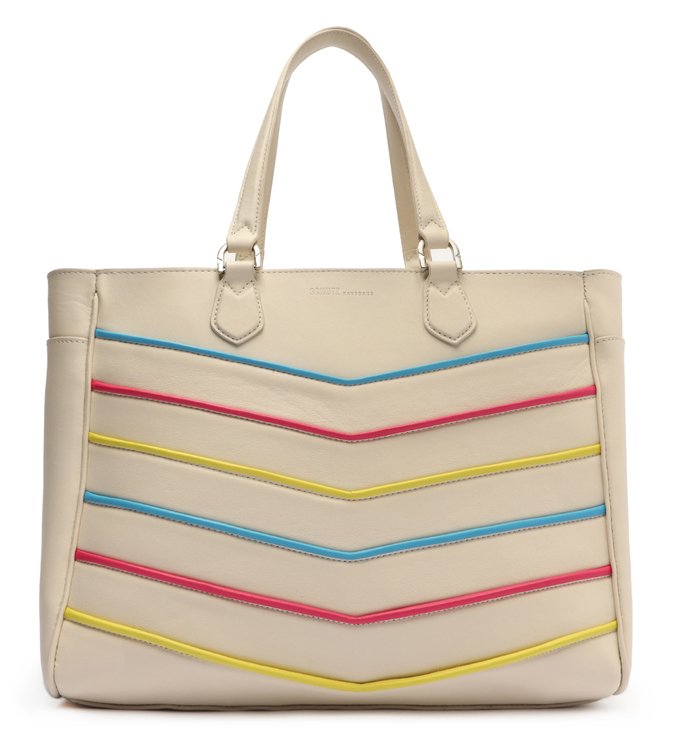 Bolsa Tote Grande Becky Couro Branca Colorida