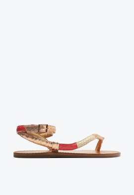 Sandália Rasteira Courtney Couro Snake Dourada Mix | Schutz