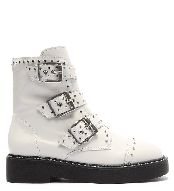 Bota Cano Curto Couro Tachas Branca Bota Cano Curto Couro Tachas Branca
