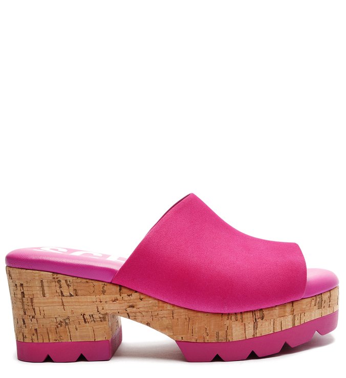 Sandália Tamanco Clog Camurça Cortiça Rosa