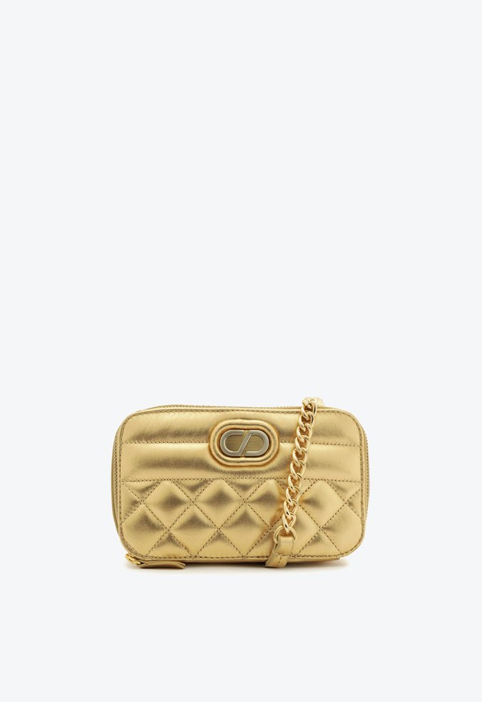 Bolsa Tiracolo Pequena Dazzle Couro Dourada
