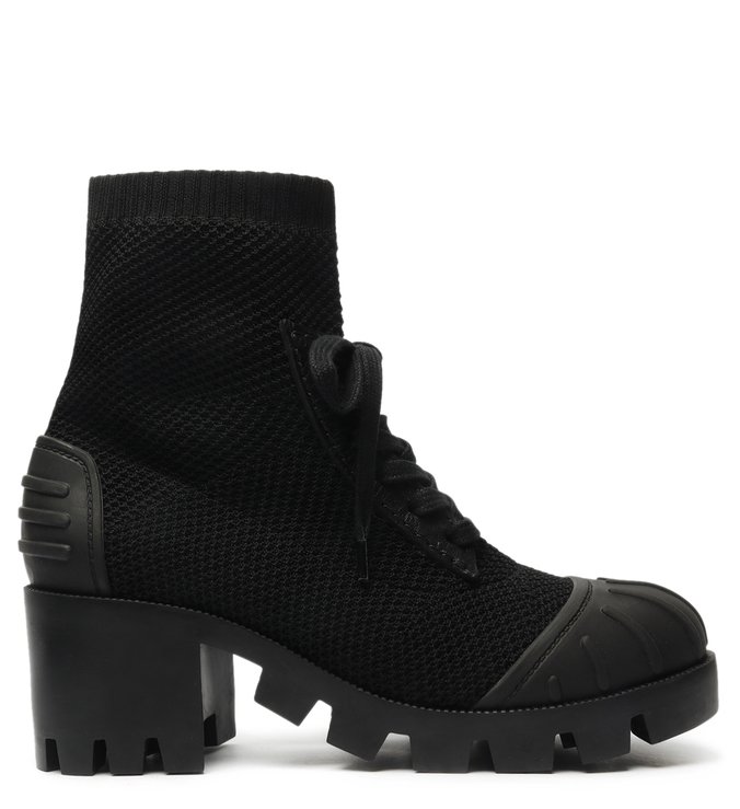 Bota Salto Bloco Tratorada Knit Preta