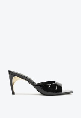 Mule Curve Heels Verniz Croco Preto