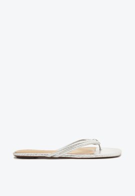 Sandália Rasteira Slide Couro Prata