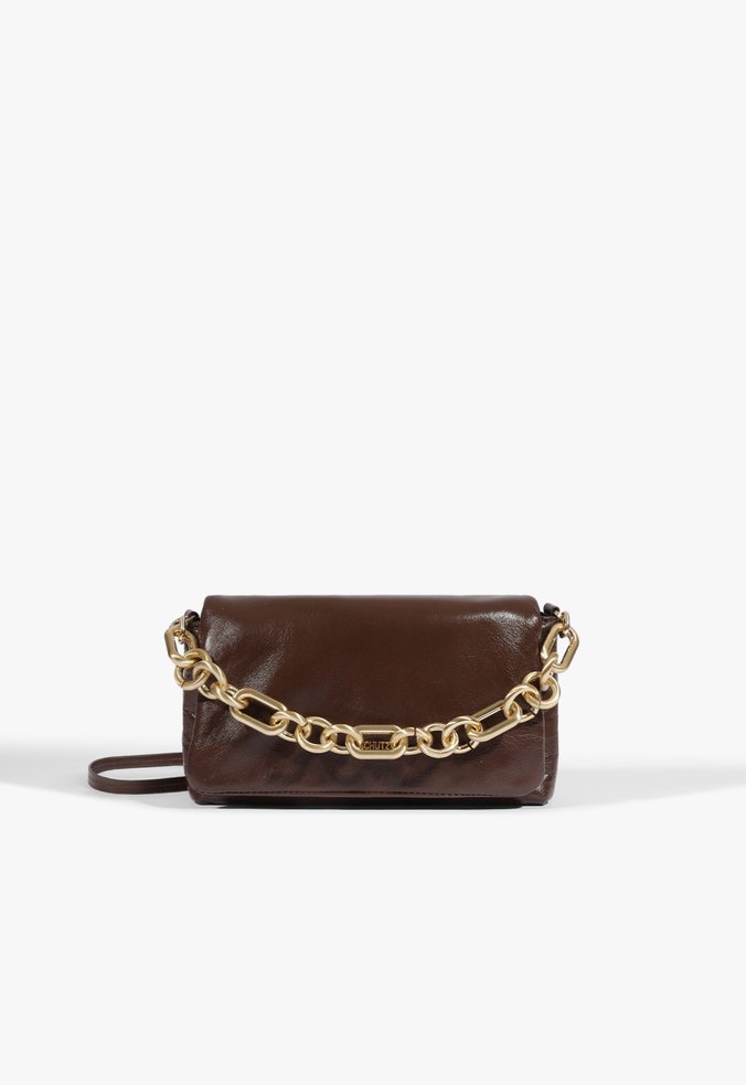 Bolsa Tiracolo Pequena Couro Corrente Marrom