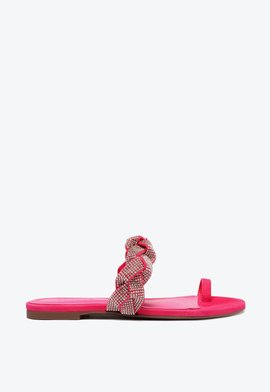Sandália Rasteira Trançada Nobuck Rosa