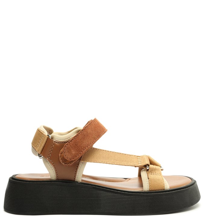 Sandália Papete Velcro Caramelo