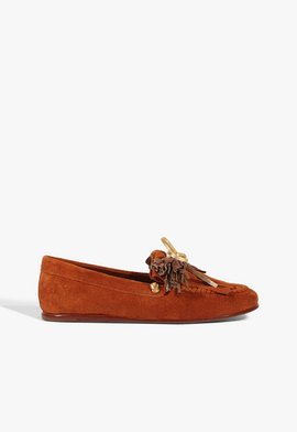 Mocassim Alina Camurça Franjas Marrom