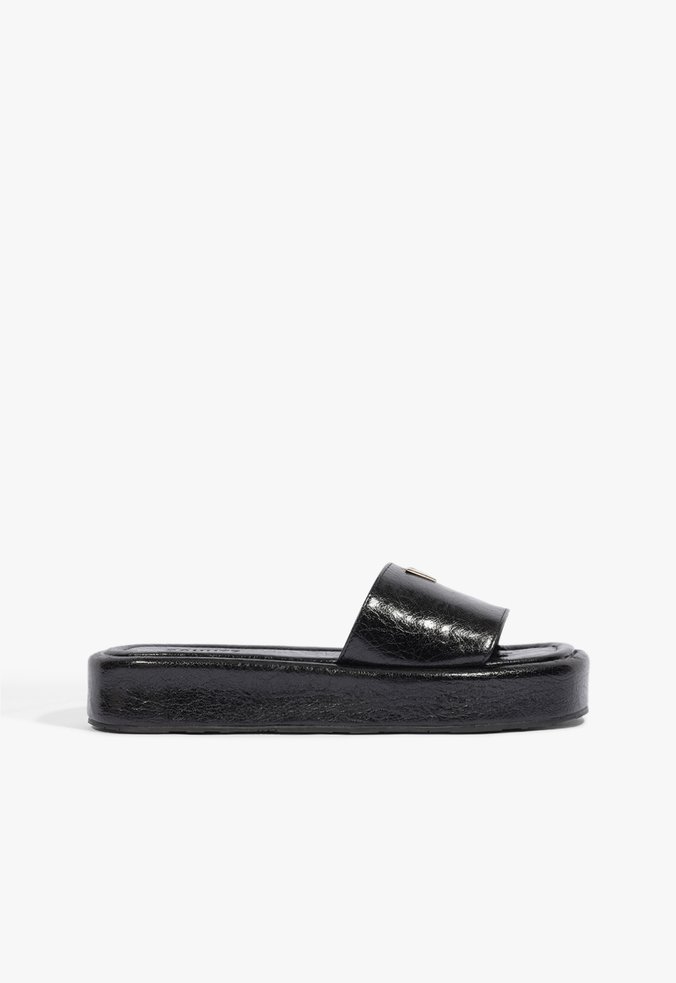 Sandália Flatform Couro Preto