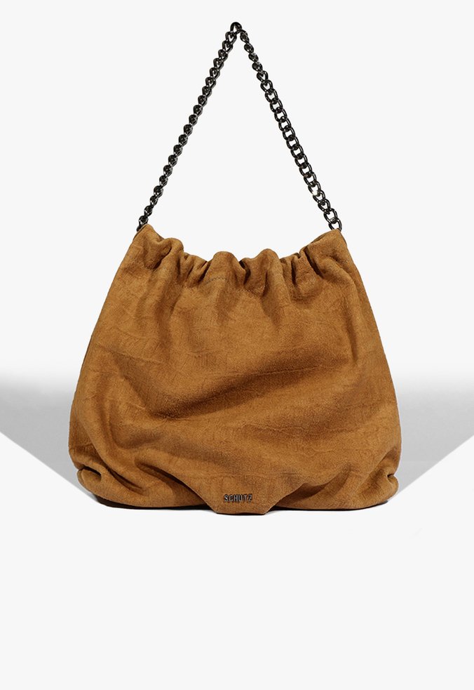 Bolsa Hobo Aryen Camurça Croco Marrom Clara