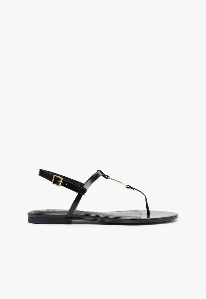 Sandália Rasteira Statement Flats Couro Preta