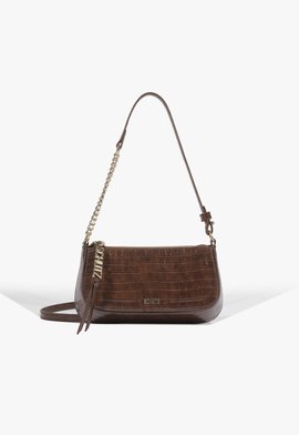 Bolsa Pequena Tiracolo Tina Zíper Croco Corrente Marrom