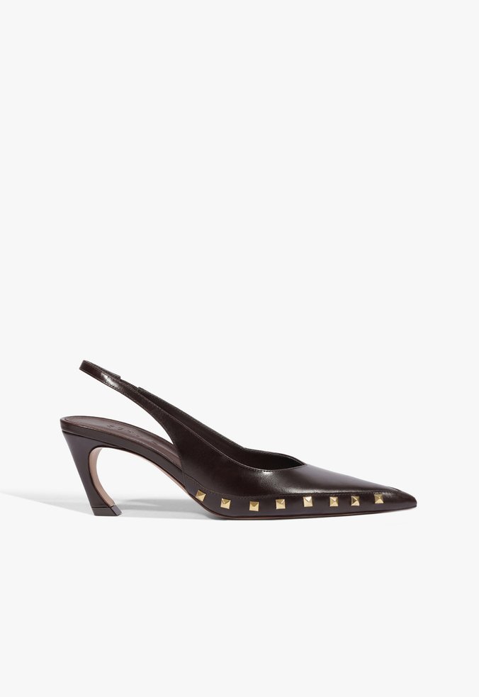 Scarpin Lexi Studs Salto Médio Couro Marrom