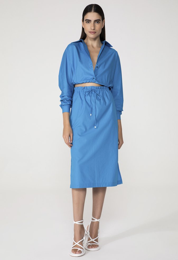 Saia Flavia Tricoline Azul Turquesa