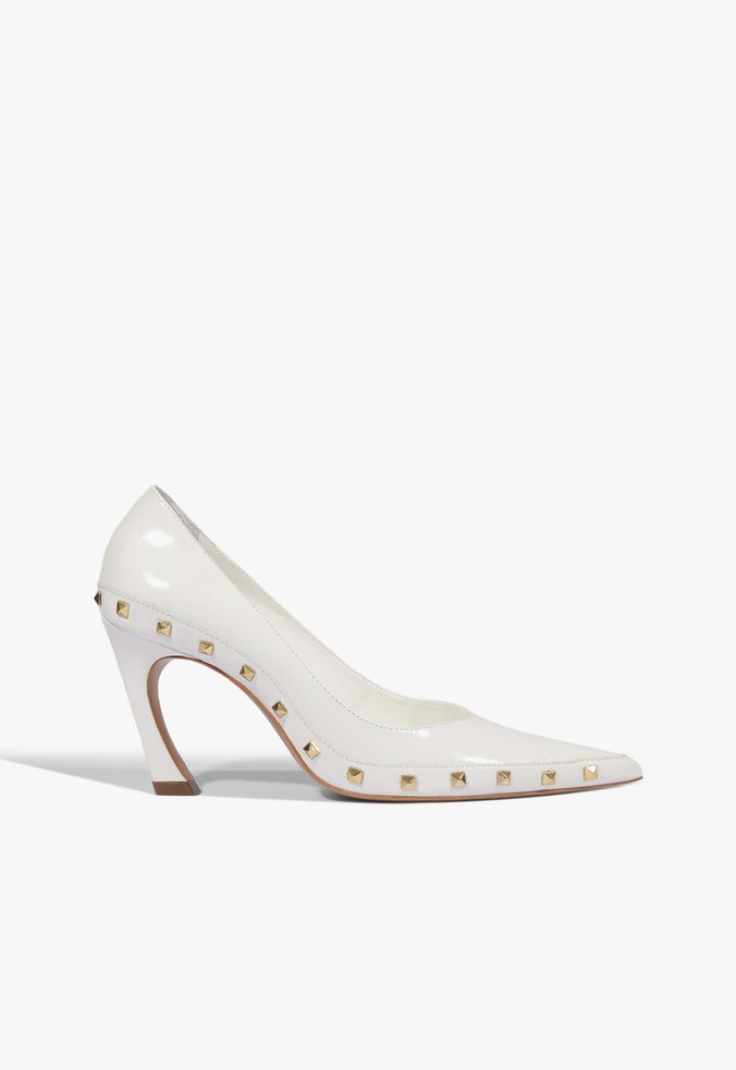 Scarpin Lexi Studs Salto Alto Couro Branca