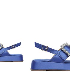Sandália Papete Flatform Cetim Azul