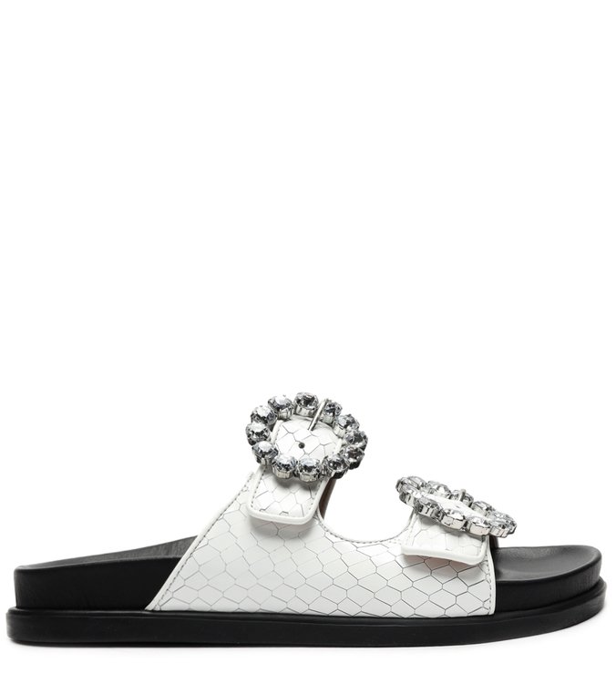 Flat Slide Glam Pedraria Buckles White