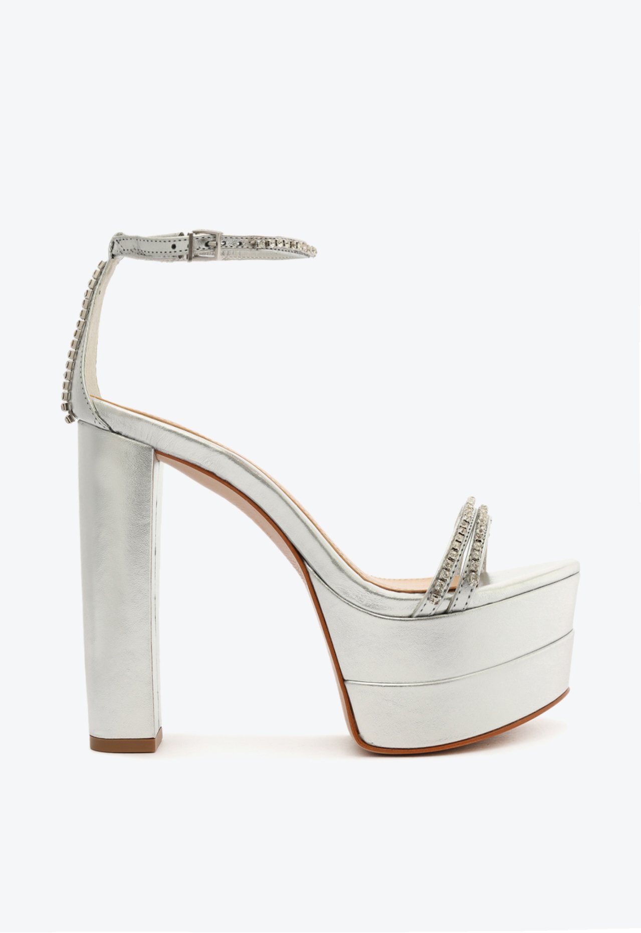 Sandália Meia Pata Fabienne Couro Prateada | Schutz