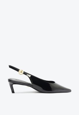Sapato Scarpin Curve Heels Couro e Vinil Preto