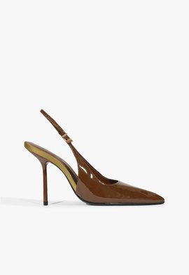 Scarpin Slingback Leona Couro Marrom