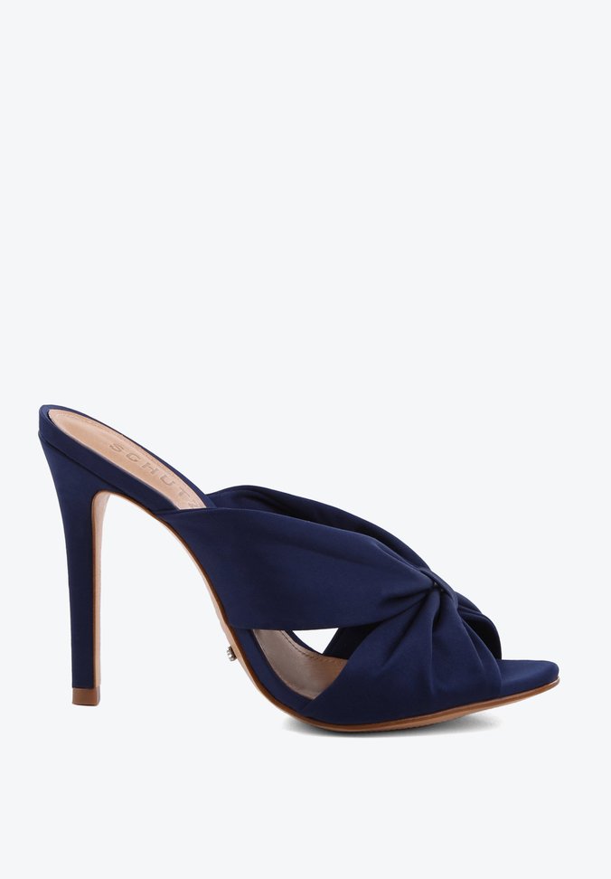 Sandália Mule Salto Fino Satin Azul