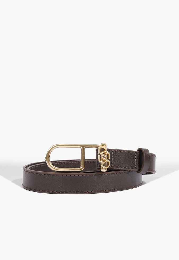 Cinto Fino Fivela Croco Marrom
