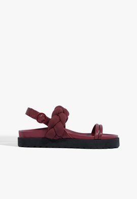 Sandália Papete Flatform Couro Trança Vermelha Vinho
