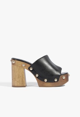 Tamanco Plataforma Darah Couro Preta