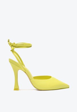 Sapato Scarpin Amarração Couro Amarela Neon