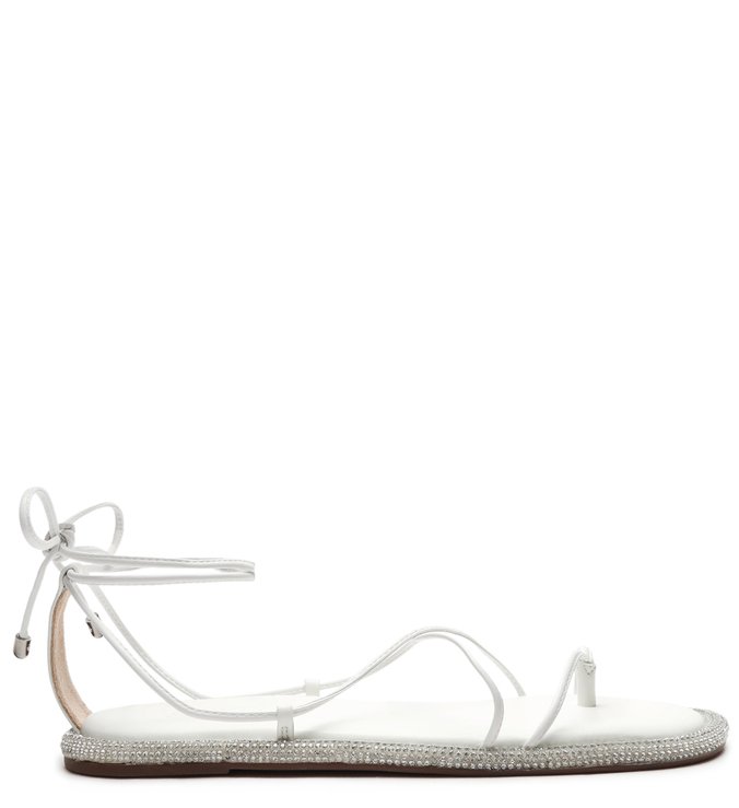 Sandália Rasteira Strings Lace-Up Metallic Pedraria Prata Sandália Rasteira Strings Lace-Up Metallic Pedraria Prata