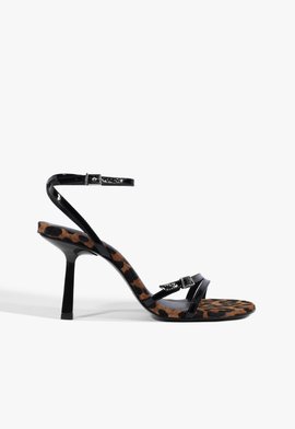 Sandália Salto Médio Roess Couro Animal Print